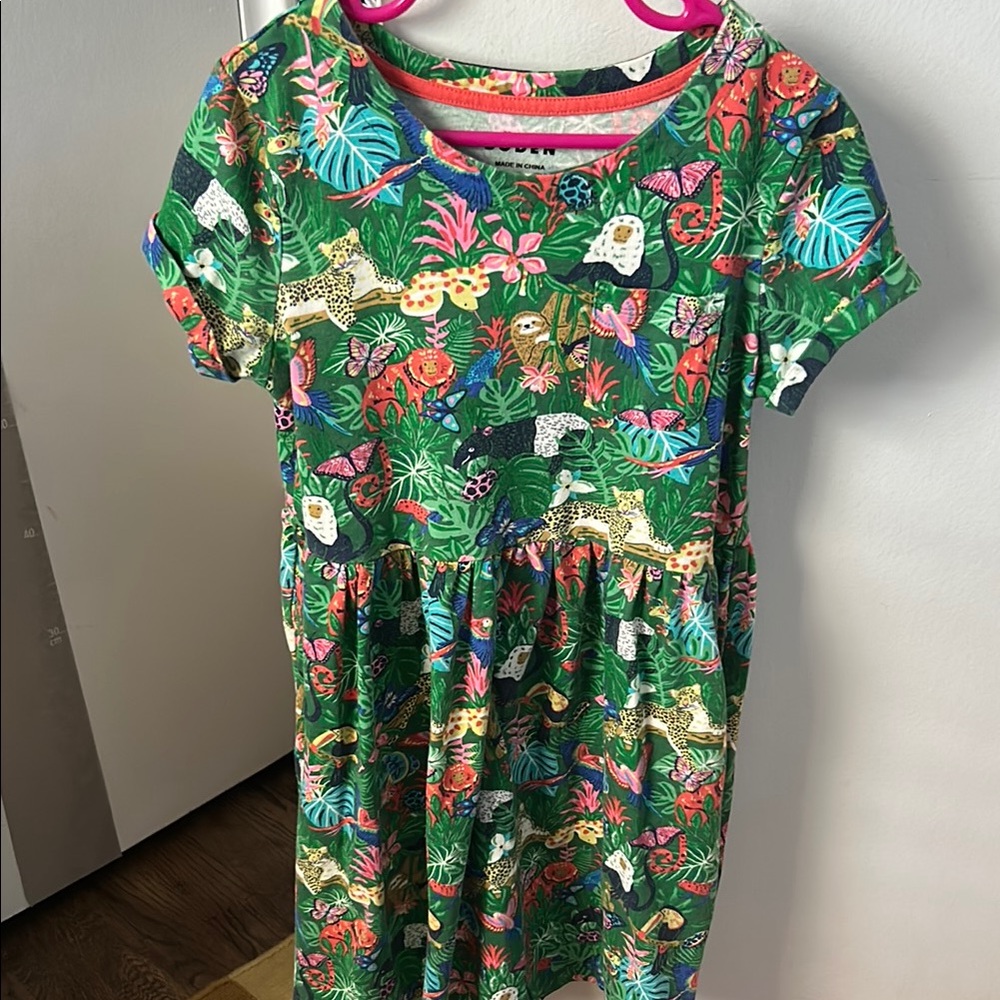 Mini Boden Green and Pink Casual Sundress with Peter Pan Collar